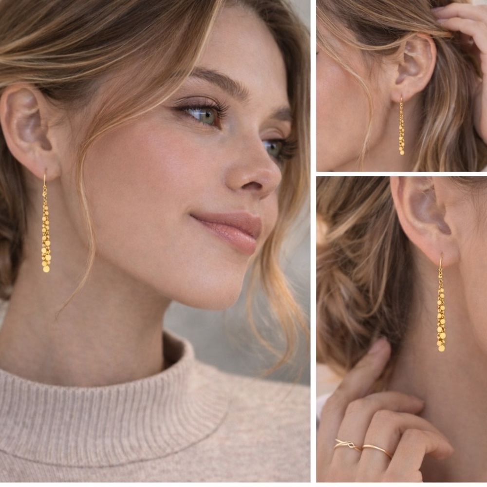 24K Gold Coated Disc Dangle drop Earrings minimalist women’s jewelry